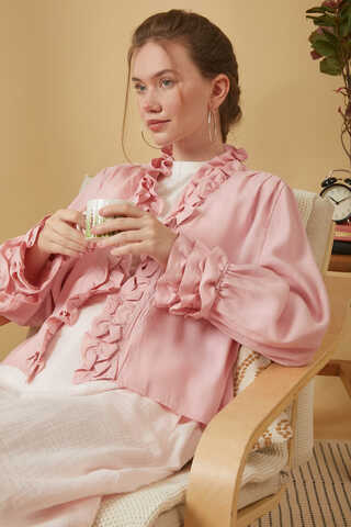 Ruffle Detail Blouse Pink - 1