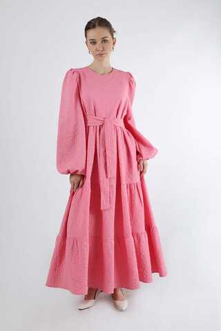 Ruffle Detailed Dress Brink Pink - 1