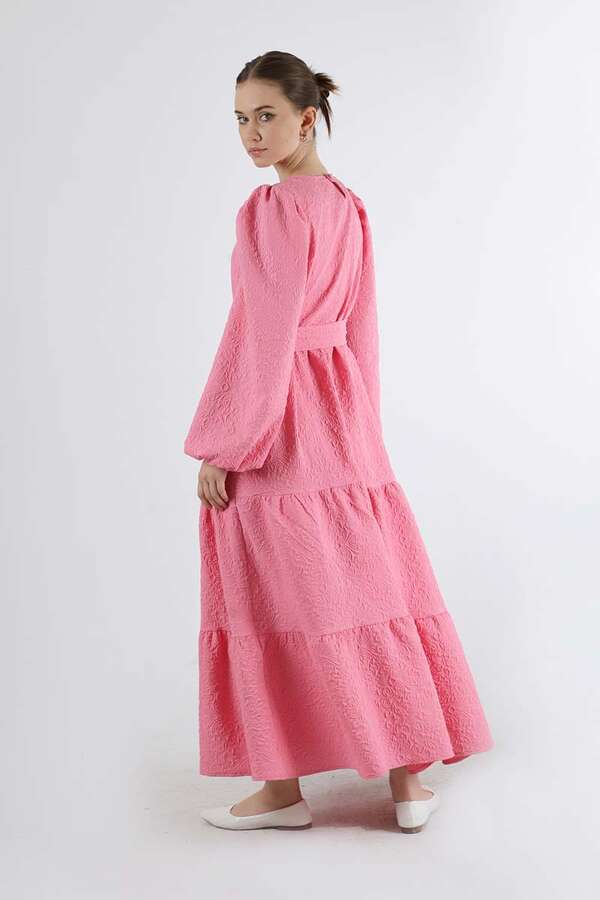 Ruffle Detailed Dress Brink Pink - 5