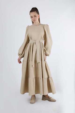 Ruffle Detailed Dress Dark Beige - 1