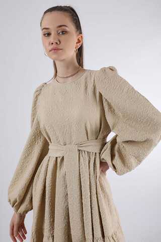 Ruffle Detailed Dress Dark Beige - 2