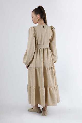 Ruffle Detailed Dress Dark Beige - 5