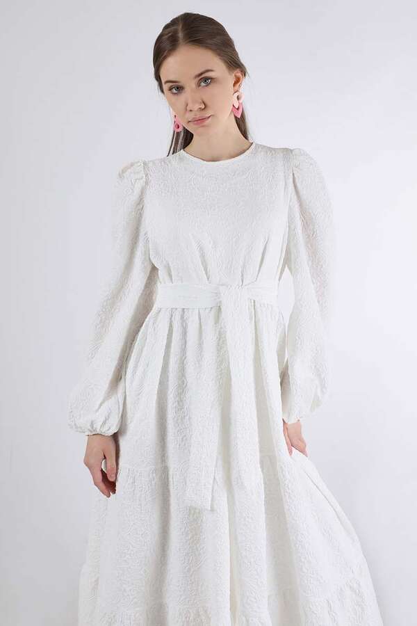 Ruffle Detailed Dress Ecru - 2