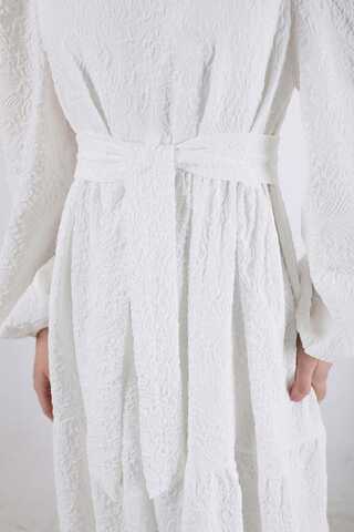 Ruffle Detailed Dress Ecru - 4