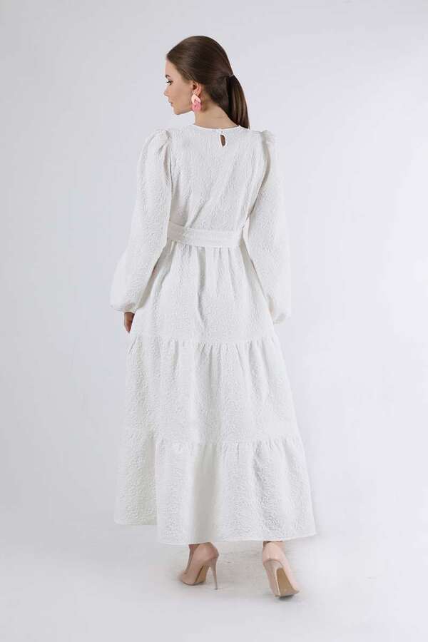 Ruffle Detailed Dress Ecru - 5