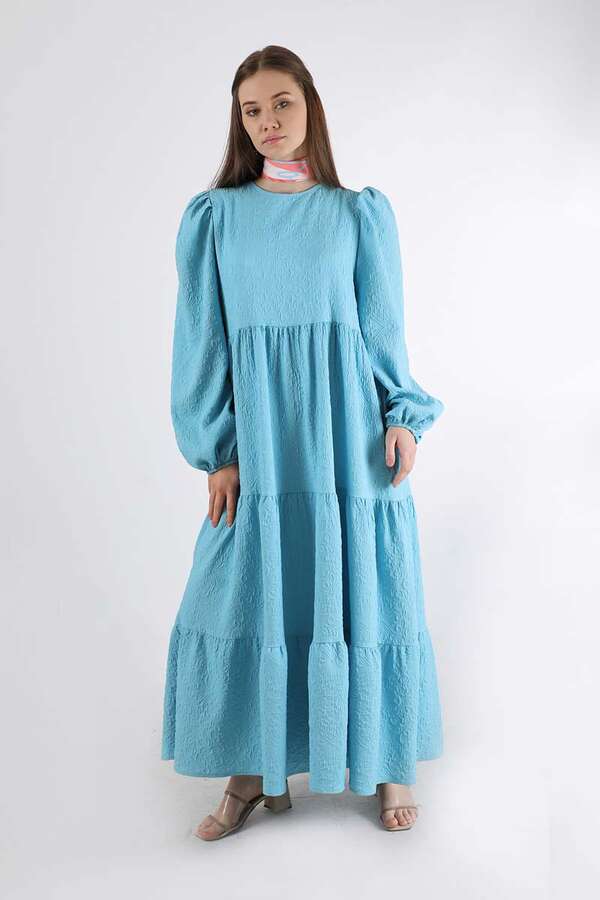 Ruffle Detailed Dress Light Blue - 3