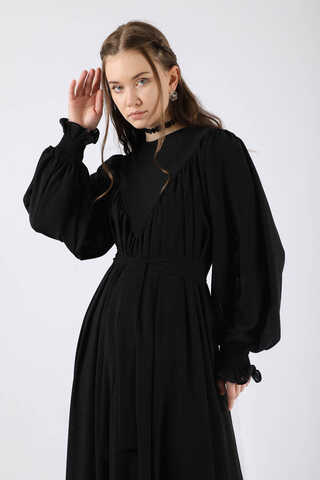 Ruffle Detailed Pleated Dress Black - 2