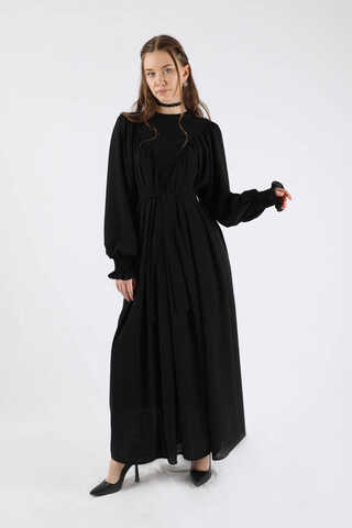 Ruffle Detailed Pleated Dress Black - 3