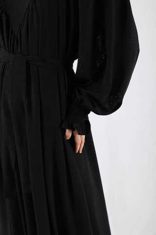 Ruffle Detailed Pleated Dress Black - 4
