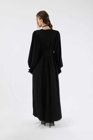 Ruffle Detailed Pleated Dress Black - 5