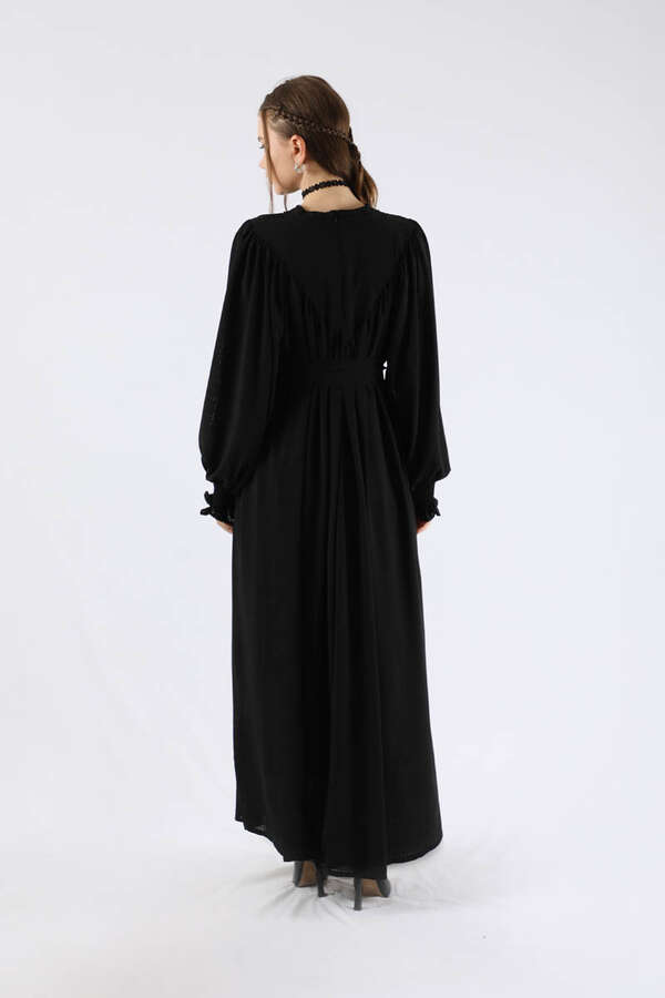 Ruffle Detailed Pleated Dress Black - 5