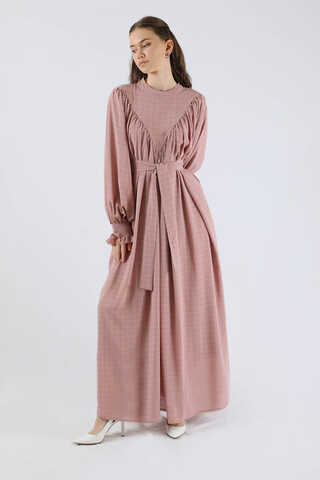 Ruffle Detailed Pleated Dress Dried Rose - 1