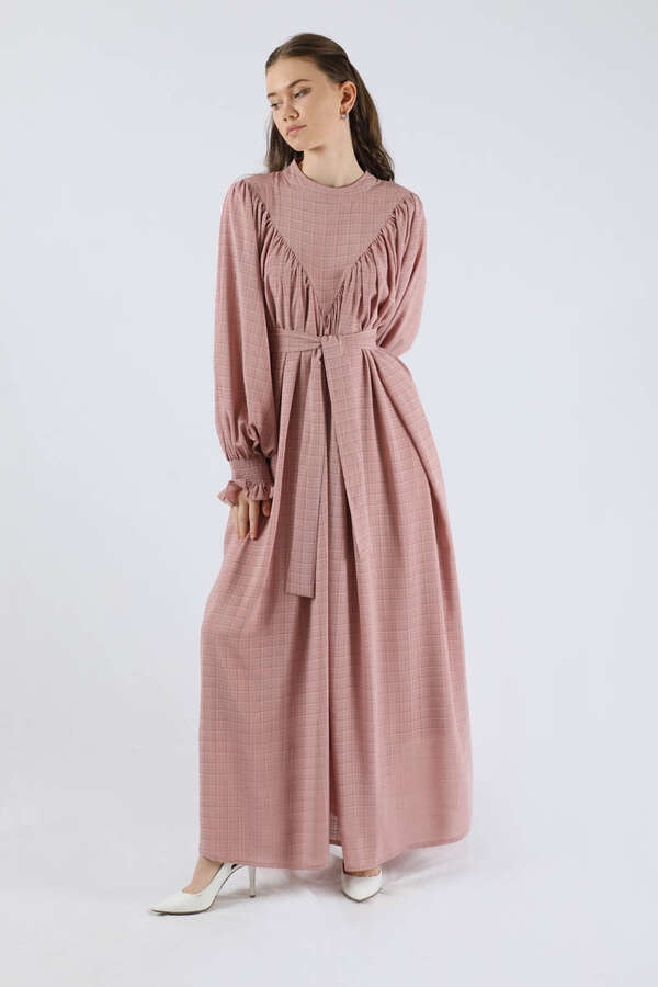 Ruffle Detailed Pleated Dress Dried Rose - 1