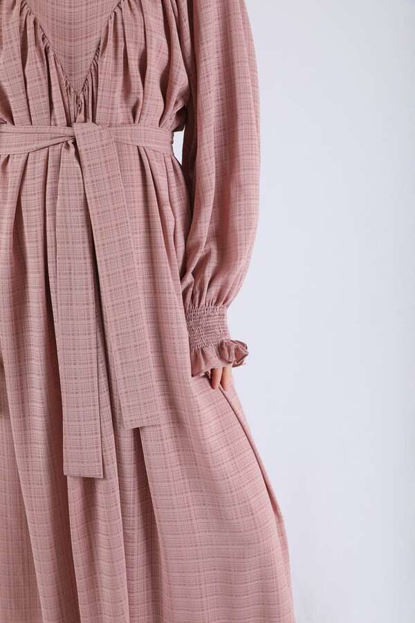 Ruffle Detailed Pleated Dress Dried Rose - 4