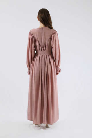 Ruffle Detailed Pleated Dress Dried Rose - 5