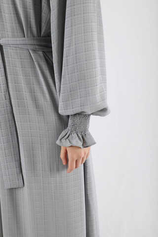 Ruffle Detailed Pleated Dress Gray - 4