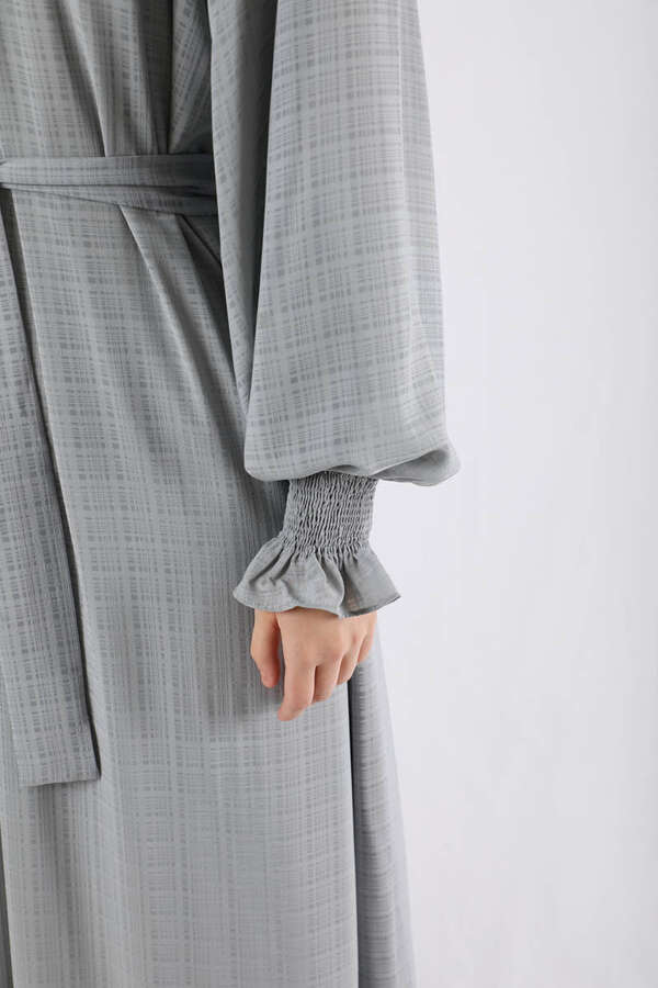 Ruffle Detailed Pleated Dress Gray - 4