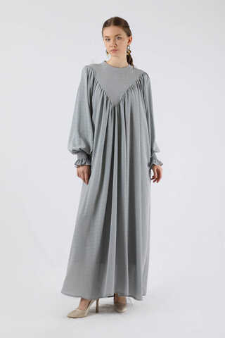 Ruffle Detailed Pleated Dress Gray - 1