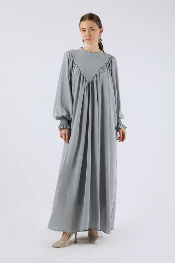 Ruffle Detailed Pleated Dress Gray - 1