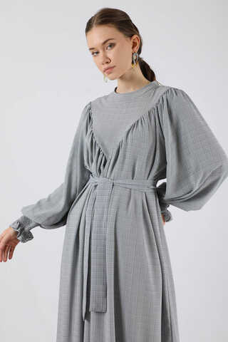 Ruffle Detailed Pleated Dress Gray - 2
