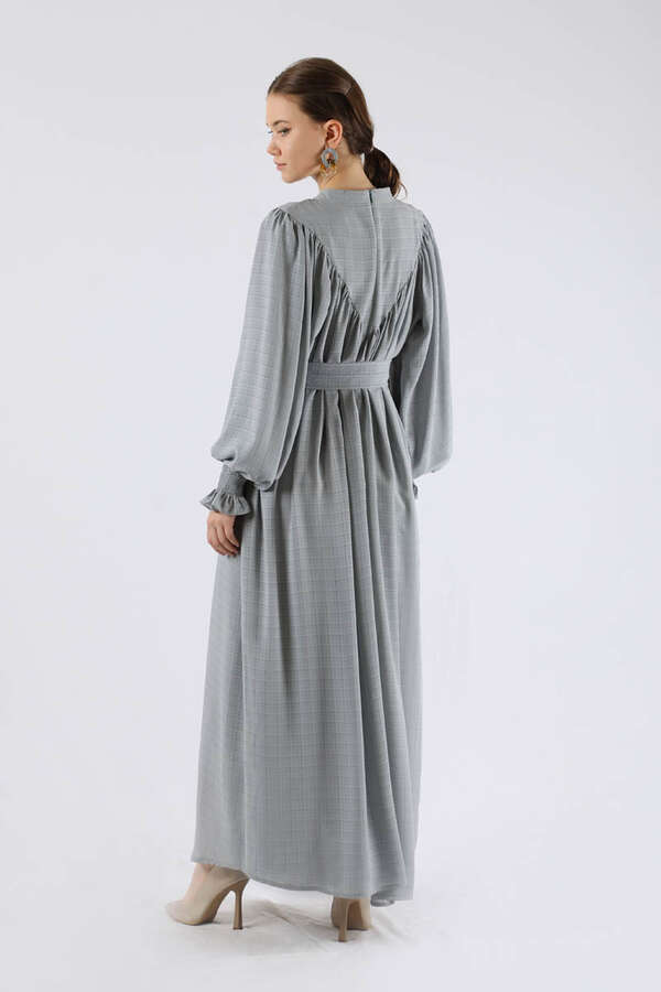 Ruffle Detailed Pleated Dress Gray - 5
