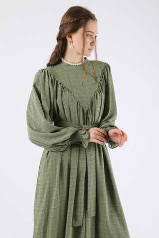 Ruffle Detailed Pleated Dress Khaki - 2