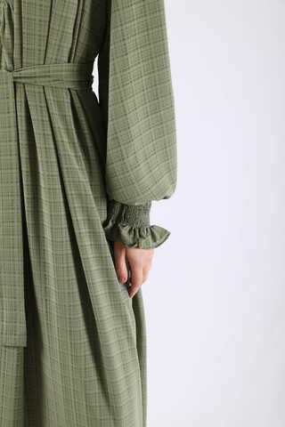 Ruffle Detailed Pleated Dress Khaki - 4