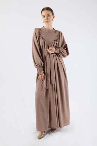 Ruffle Detailed Pleated Dress Mink - 1