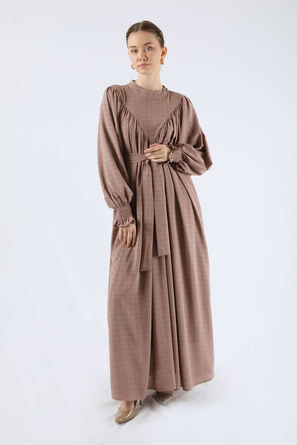 Ruffle Detailed Pleated Dress Mink - 1