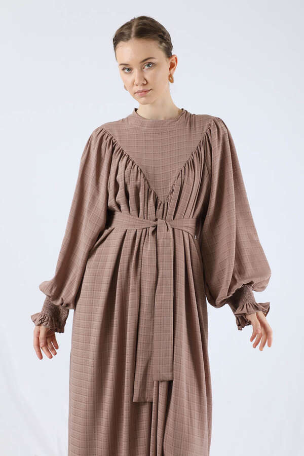 Ruffle Detailed Pleated Dress Mink - 2