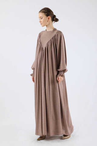 Ruffle Detailed Pleated Dress Mink - 3