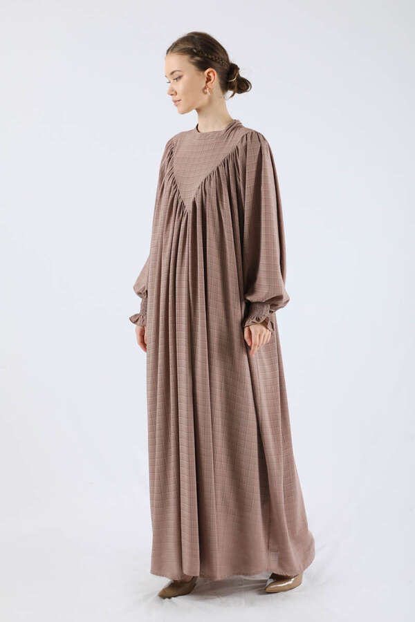 Ruffle Detailed Pleated Dress Mink - 3