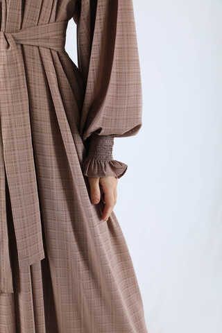 Ruffle Detailed Pleated Dress Mink - 4