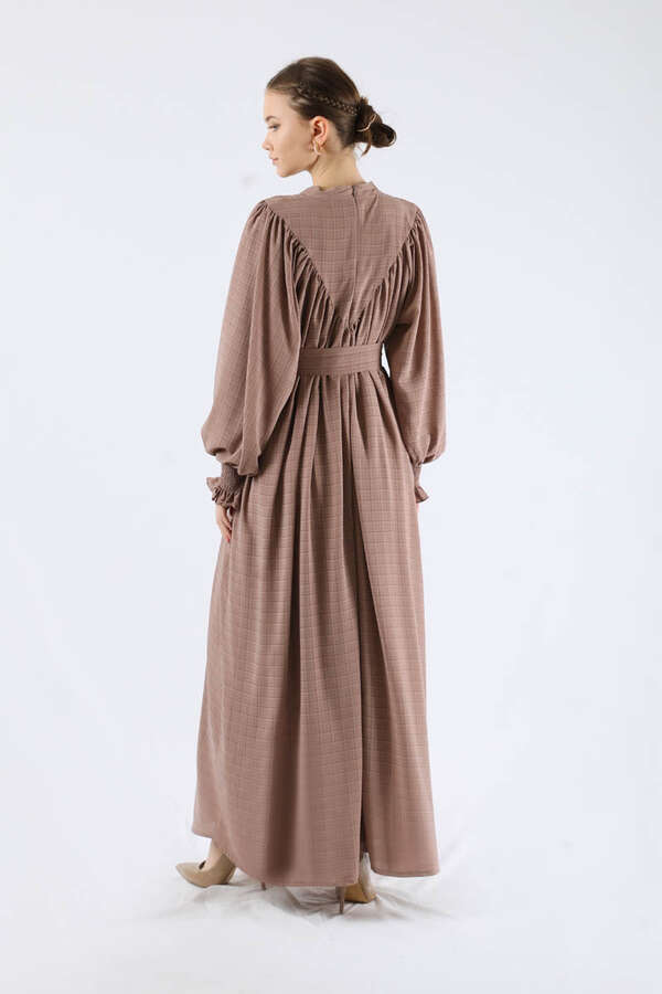 Ruffle Detailed Pleated Dress Mink - 5