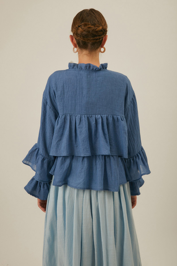 Ruffled Voile Blouse Indigo - 10