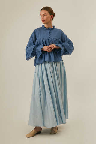 Ruffled Voile Blouse Indigo - 2