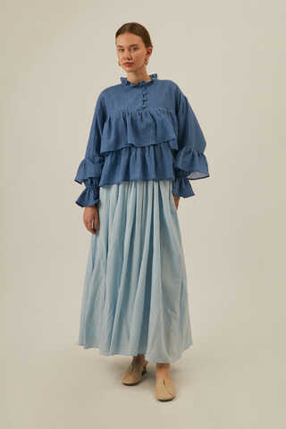 Ruffled Voile Blouse Indigo - 4