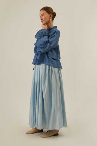 Ruffled Voile Blouse Indigo - 5