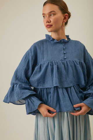 Ruffled Voile Blouse Indigo - 6