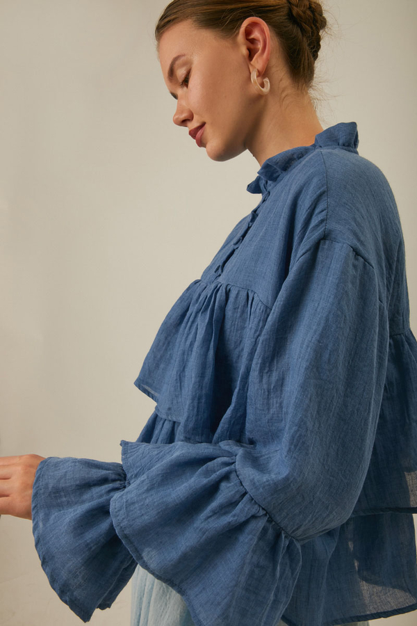 Ruffled Voile Blouse Indigo - 7