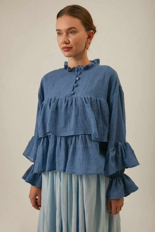 Ruffled Voile Blouse Indigo - 8