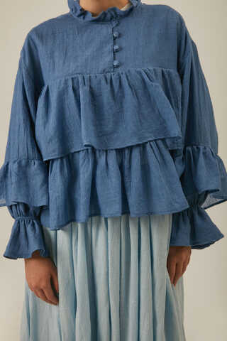 Ruffled Voile Blouse Indigo - 9