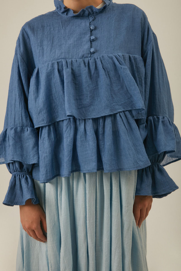 Ruffled Voile Blouse Indigo - 9
