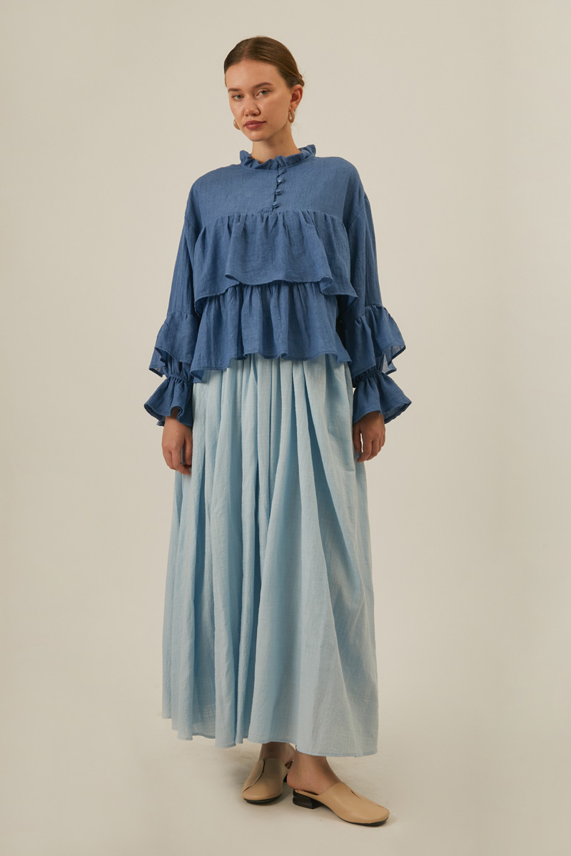 Ruffled Voile Blouse Indigo