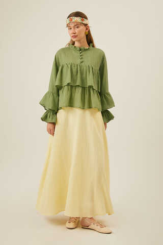 Ruffled Voile Blouse Soft Green - 7
