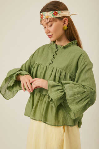 Ruffled Voile Blouse Soft Green - 11