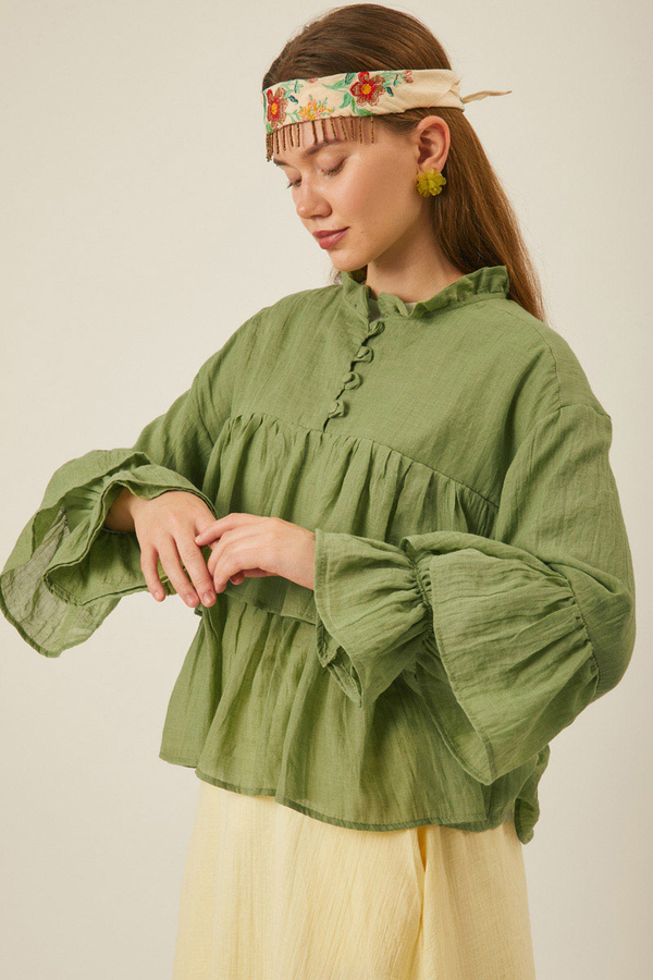 Ruffled Voile Blouse Soft Green - 11