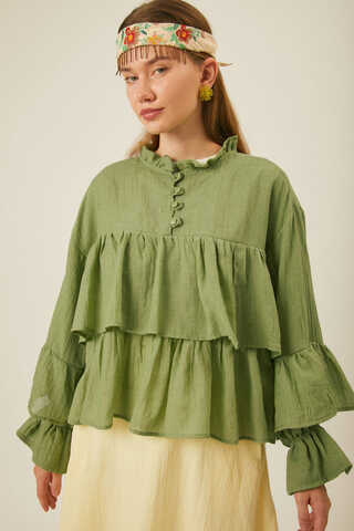 Ruffled Voile Blouse Soft Green - 13