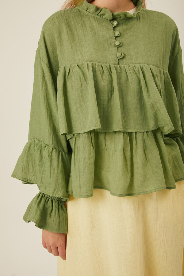 Ruffled Voile Blouse Soft Green - 14