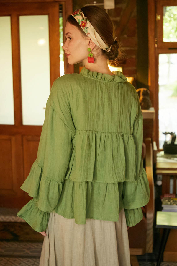 Ruffled Voile Blouse Soft Green - 6
